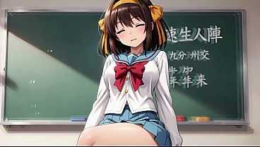 Haruhi Suzumiya (The Melancholy of Haruhi Suzumiya) 4on1 Gangbang with Double Penetration in a School Classroom – AI Generation Anal